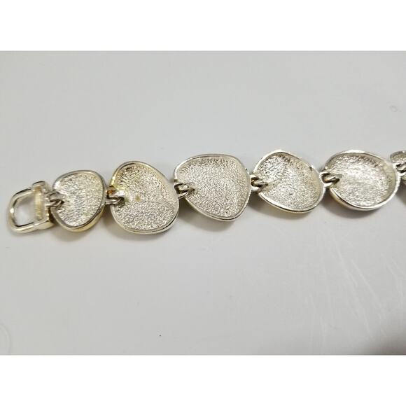 Seven inch silvertone bracelet with inlay stones green yellow b45 - Picture 10 of 11